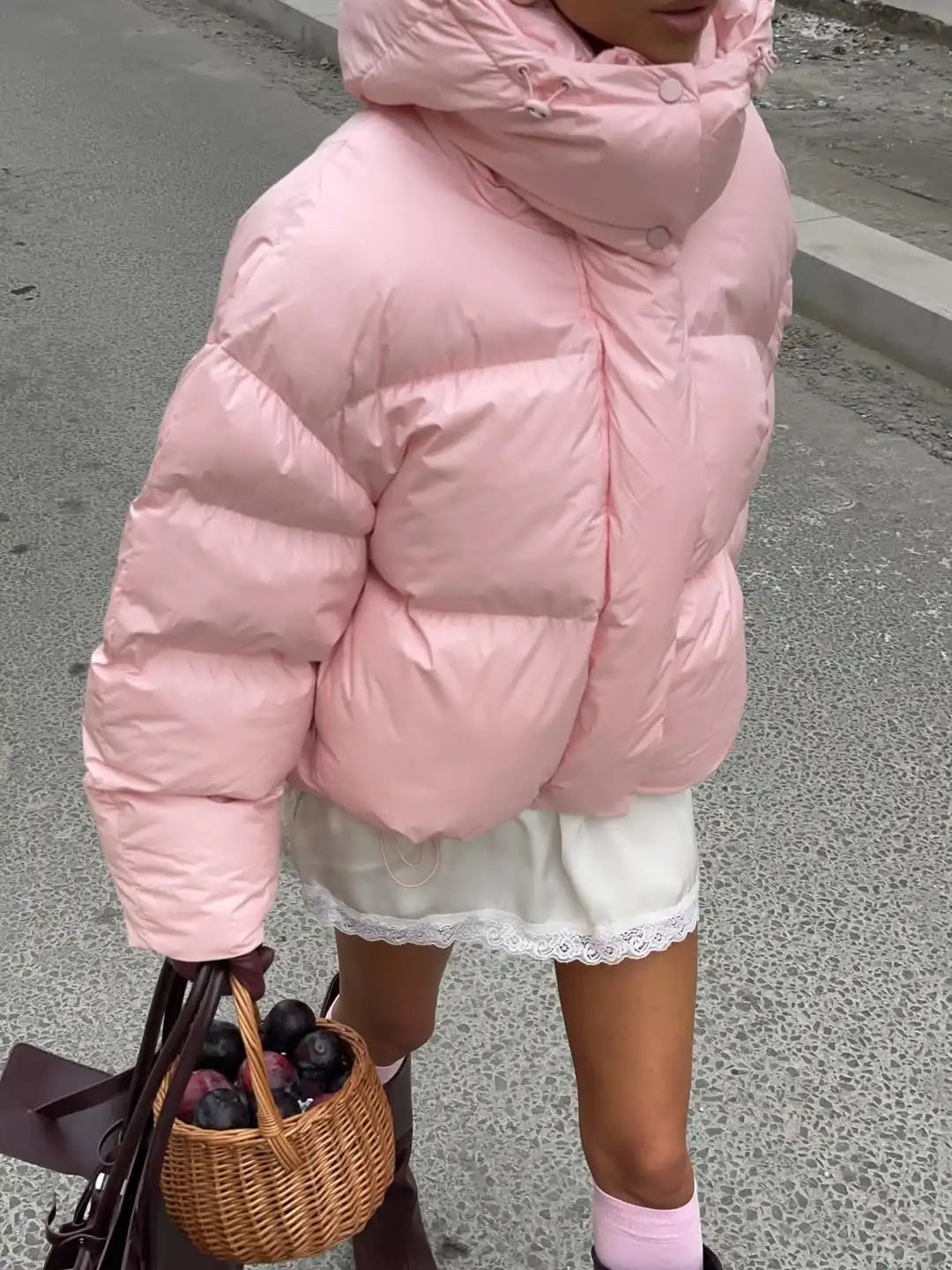 Casual Pink Hooded Cotton Women's Jacket - Stylish Zip-Up Winter Coat 6