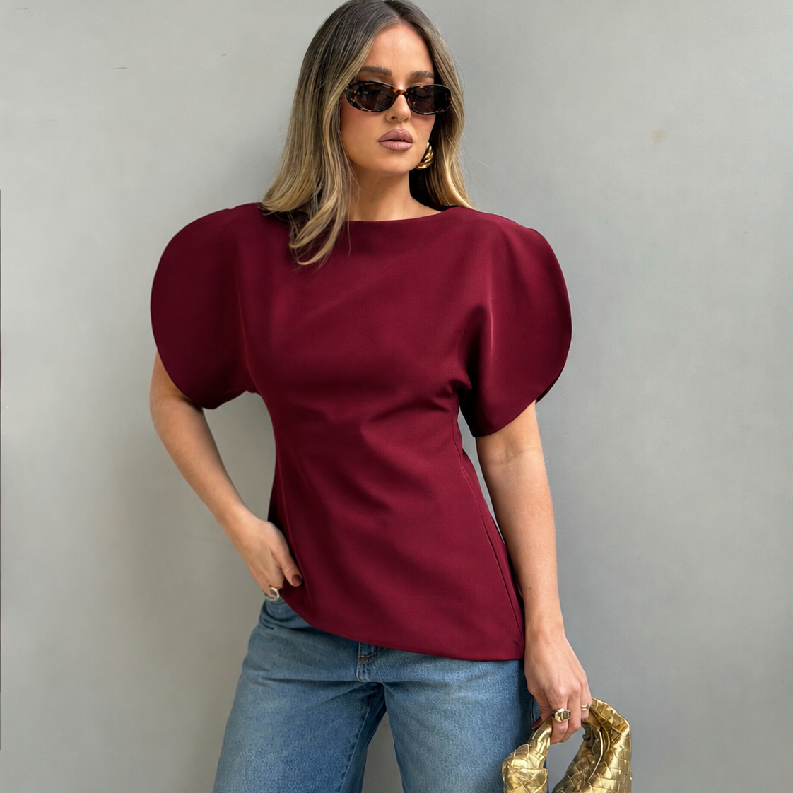 Sienna Tricot Balloon Sleeve Top