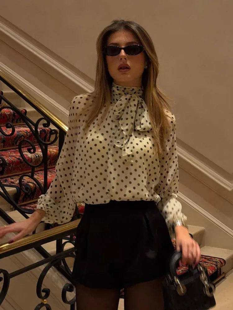 Sofia High Collar Polka Dot Blouse 2