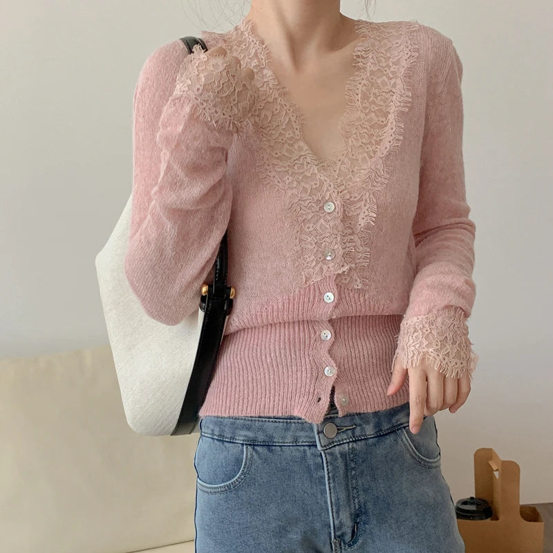 Vintage Lace Knitted Women's Cardigan - Slim Fit Autumn Winter Layering 13