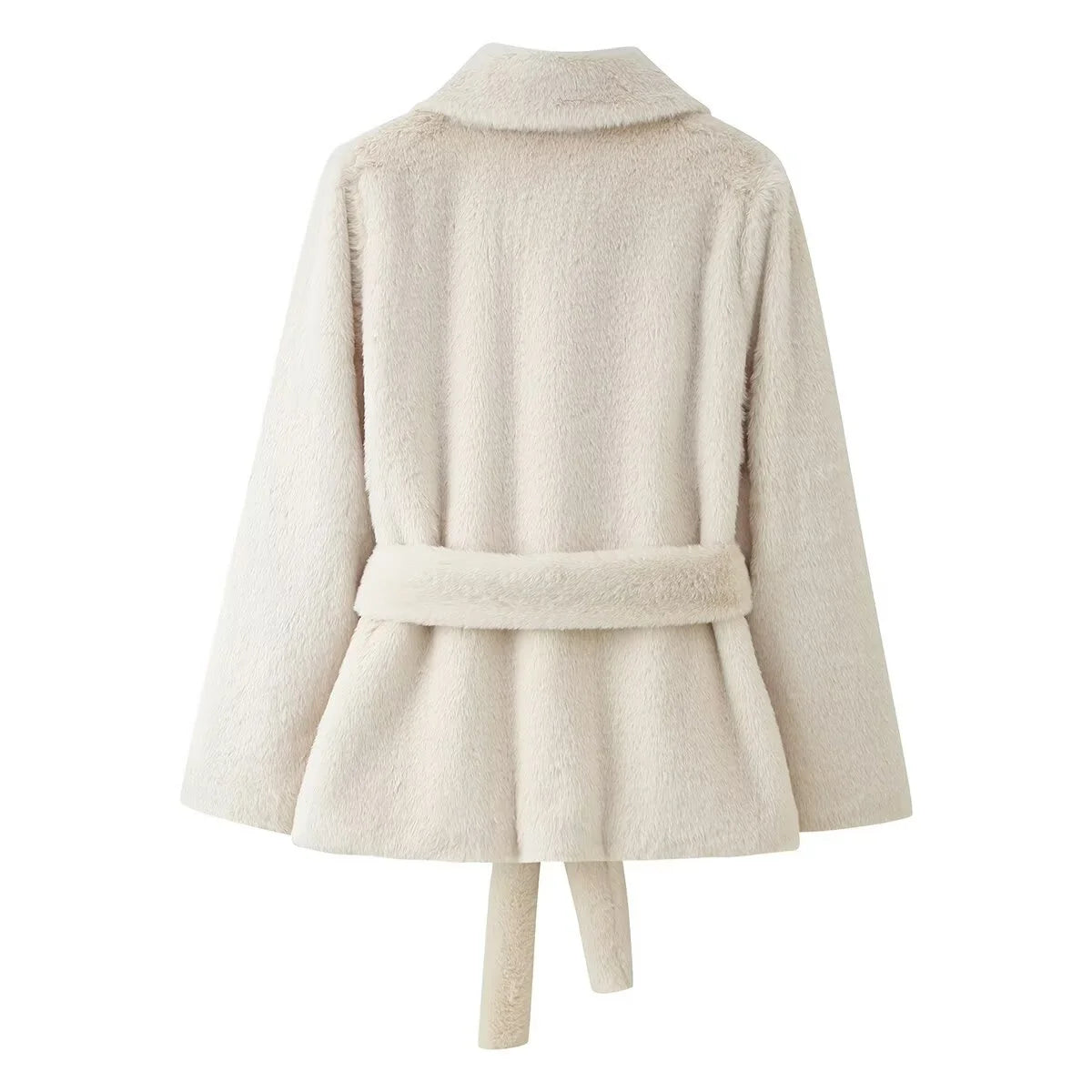 Women's Faux Fur Winter Coat with Belt, Elegant Lapel Long Sleeve Design 1