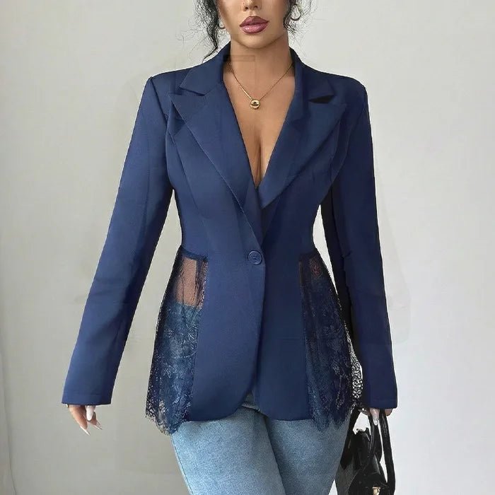 SOERA Taylor Lace Panel Tailored Blazer - Blazers - 1005012034685741-;eb1776154514002566479 Navy Blue S