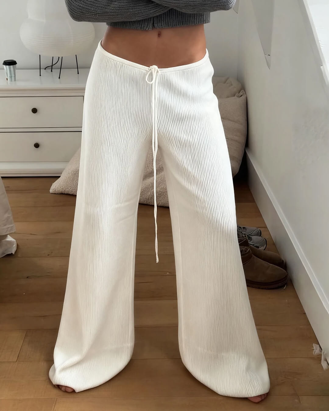 SOERA Gabriela Ribbed Knit Lounge Pants - Bottoms - 1005010265045200-;Zm1769414233686811350 White S