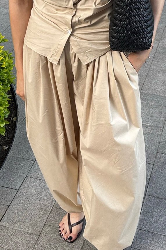 SOERA Inga Elastic Waist Baggy Pants - Bottoms - Beige M