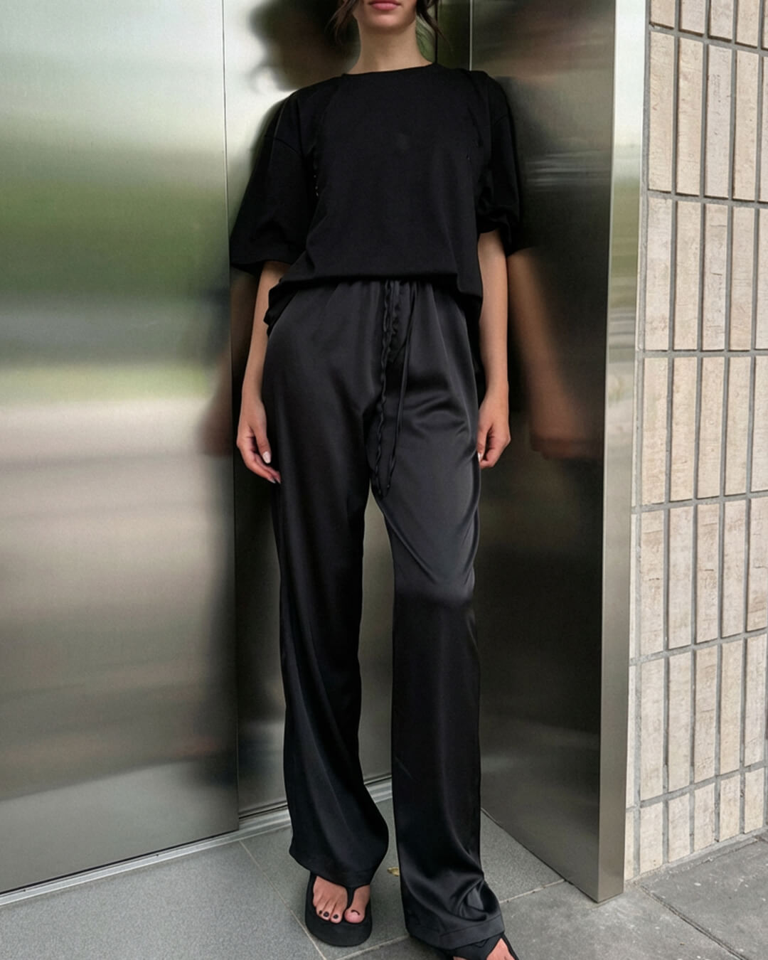 SOERA Norma High Waist Satin Wide Leg Trousers - Bottoms - 1005009534904523-;ME1769414230181785451 Black S