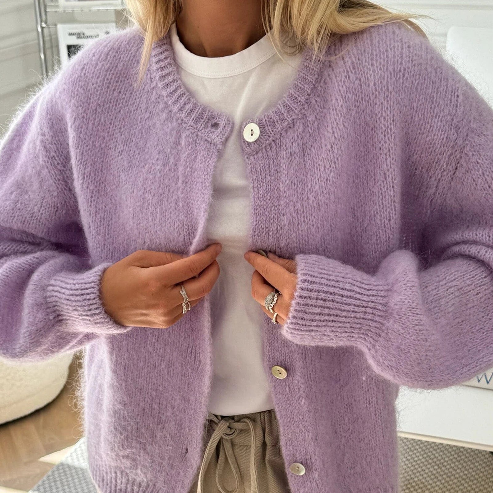 SOERA Freya Fuzzy Knit Cardigan - Cardigans - 3256807908427874-;ic1764003584115086361 Lavender S