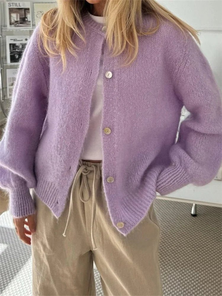 SOERA Freya Fuzzy Knit Cardigan - Cardigans - 3256807908427874-;ic1764003584115086361 Lavender S