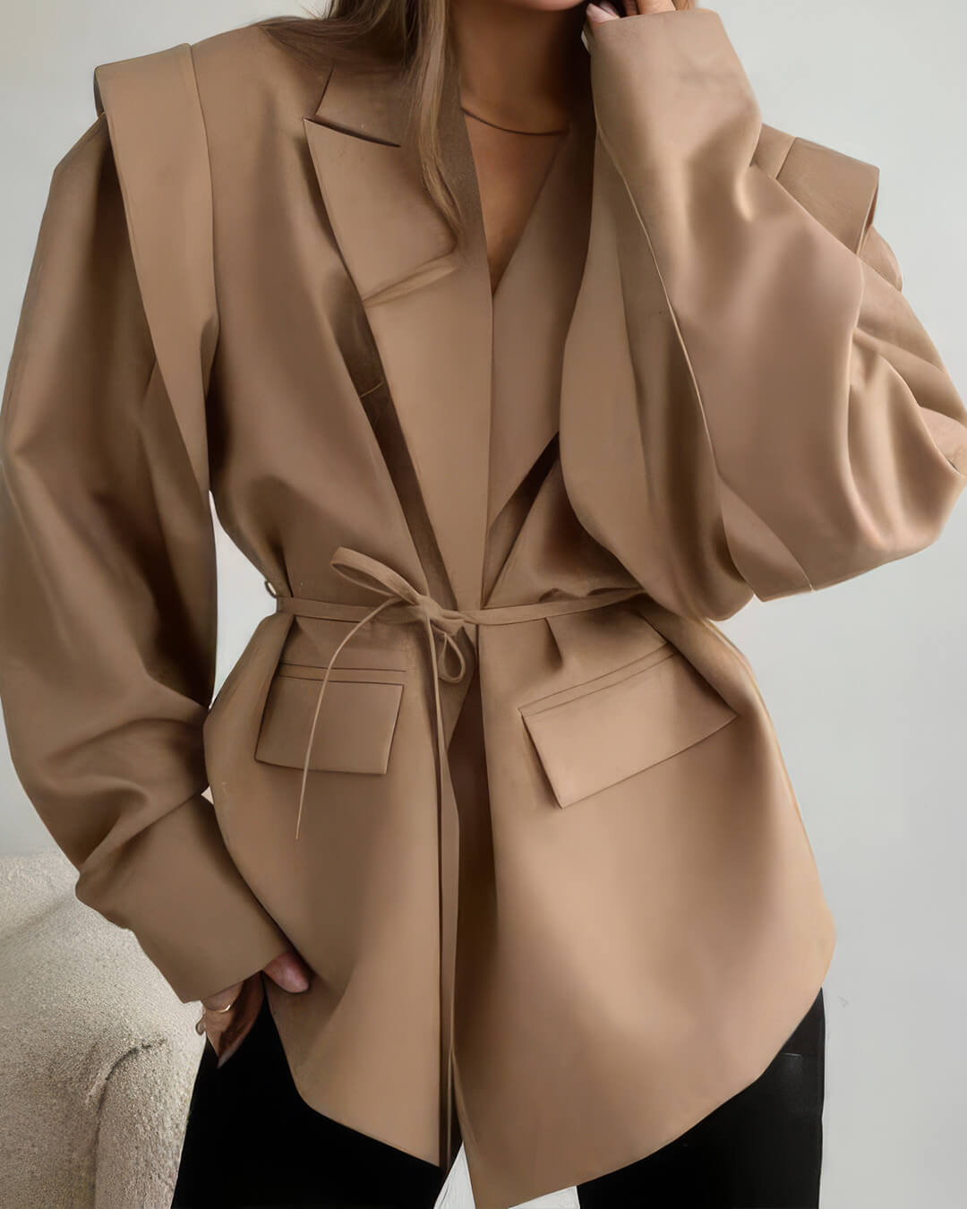 SOERA Leandra Wide Sleeves Belted Blazer - Coats & Jackets - Camel S