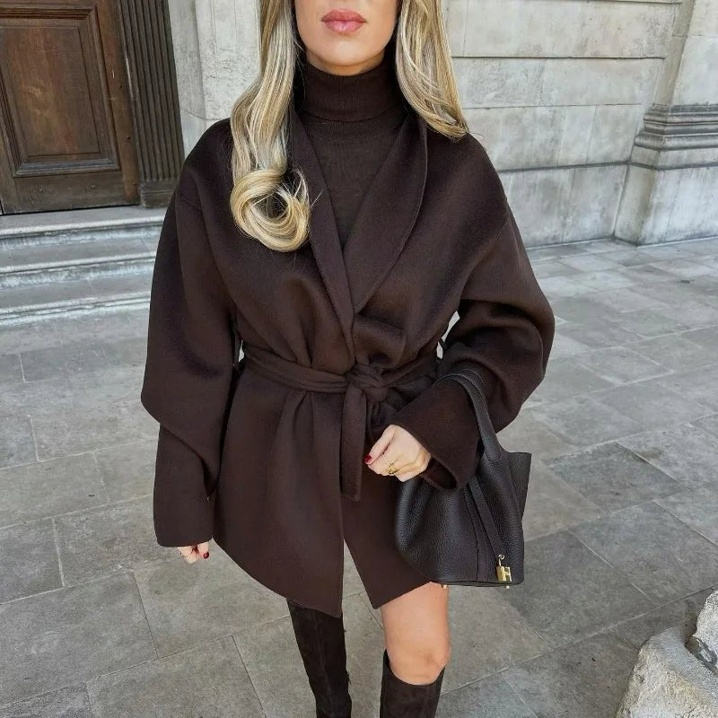 SOERA Monica Belted Oversized Wrap Coat - Coats & Jackets - 3256809910377586-;EO1763832190309633929 Brown S