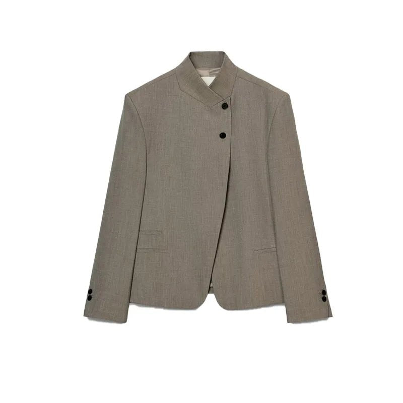 SOERA Noa Solid Stand Collar Blazer Jacket - Coats & Jackets - Khaki XS