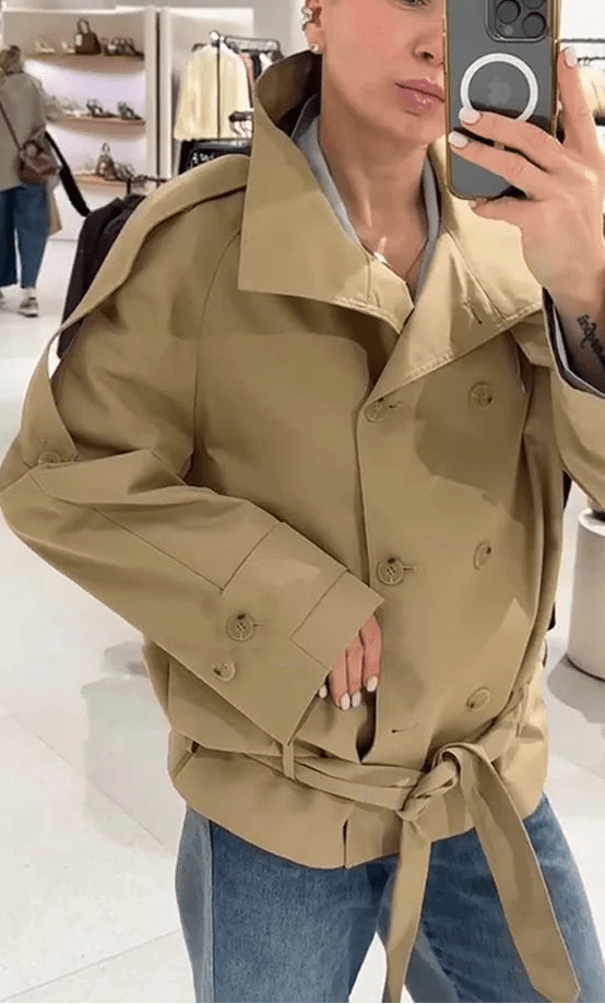 SOERA Phoebe Lace Up Cropped Trench Coat - Coats & Jackets - 1005011709372959-;hS1773321573063969492 S