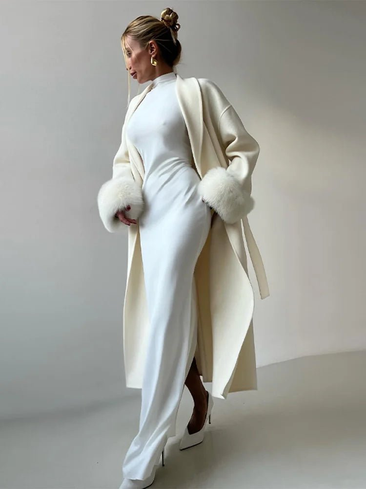 SOERA Wool Wrap Coat with Fox Fur Cuff - Coats & Jackets - 3256809512722732-;qf1766845283309419072 Short Burgundy L