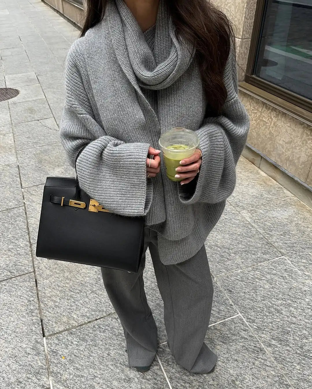 SOERA Xia Loose Knit Pullover with Scarf - Coats & Jackets - 3256809735915458-;ew1761548494741066192 Gray S