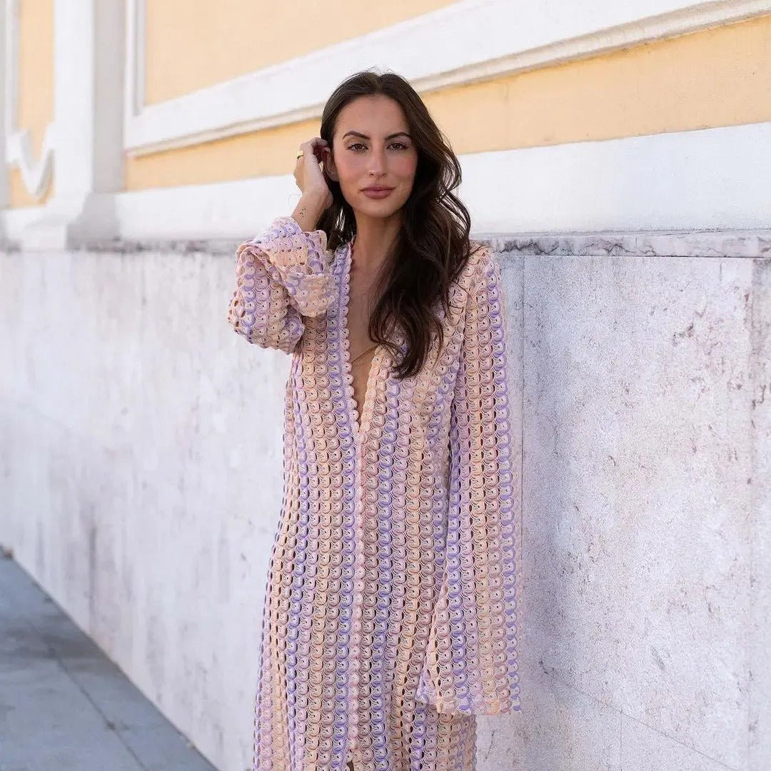 SOERA Beatrice Crochet Stripe Maxi Dress - Dress - SOERA-367811-S-PINK-20259 Lilac S