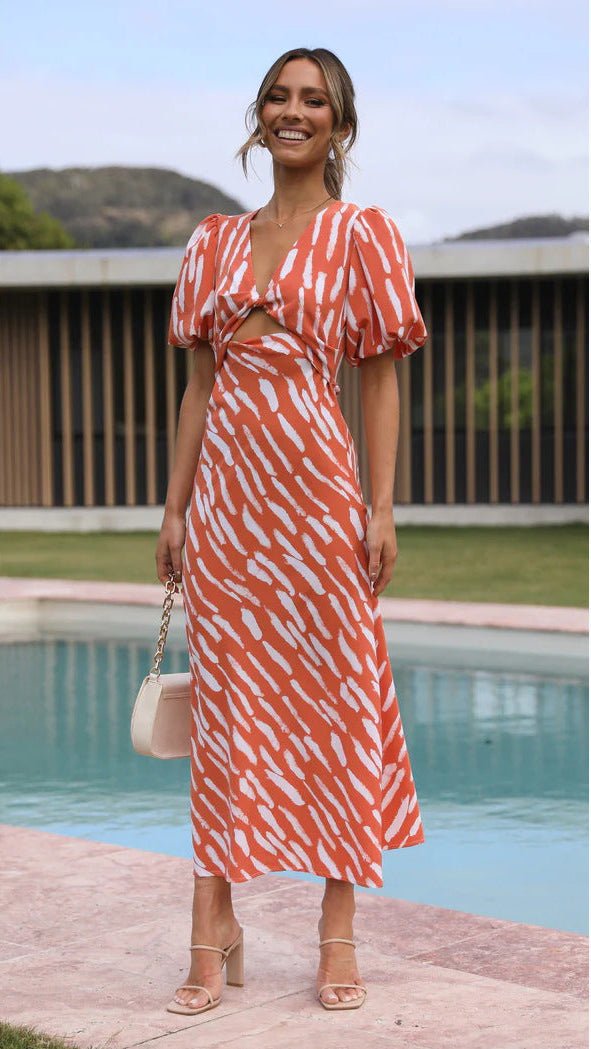 SOERA Brooke Printed V - Neck A - Line Midi Dress - Dress - Red X