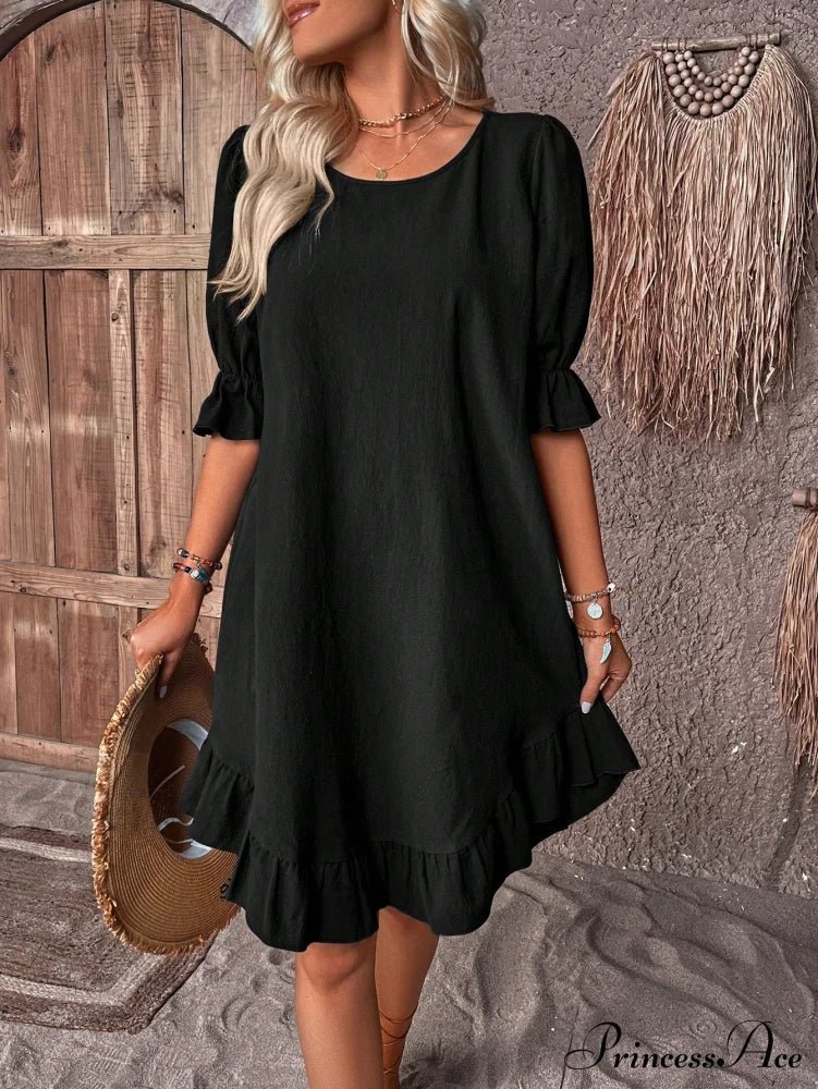 SOERA Celeste Ruffle Hem Smock Dress - Dress - Black S