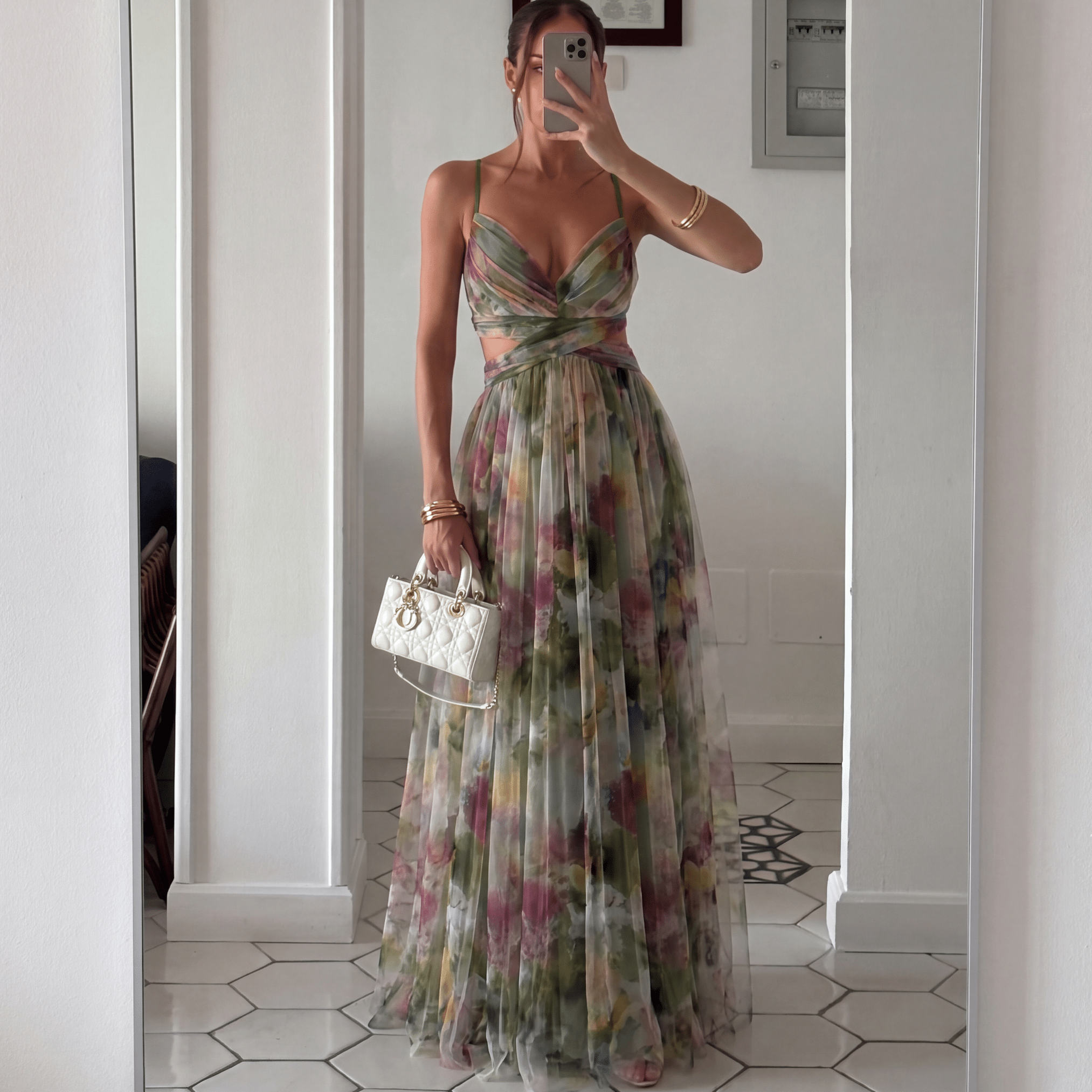 SOERA Emma Floral Mesh Maxi Dress - Dress - SOERA-730243-GRE-XS-37411 Green XS