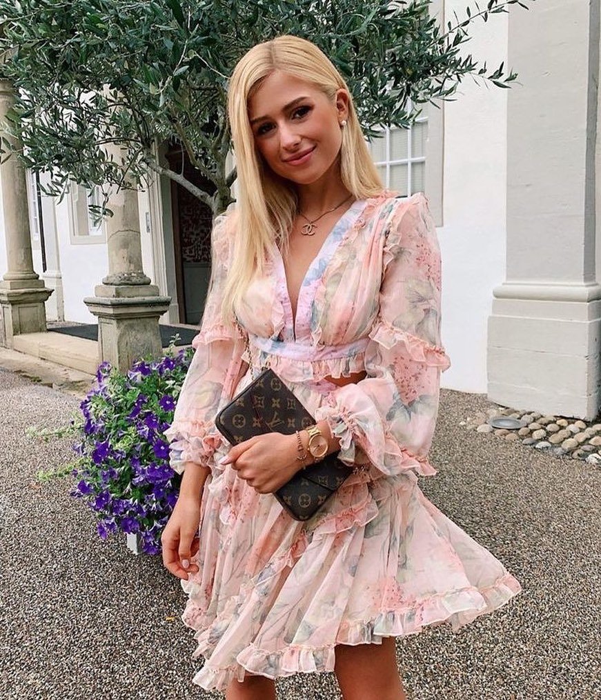 SOERA Evangeline V - Neck Floral Chiffon Dress - Dress - S