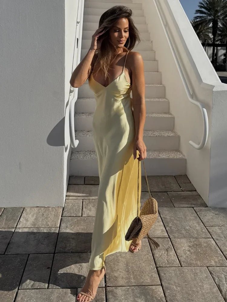 SOERA Kirra Satin Backless Maxi Dress - Dress - Yellow XS