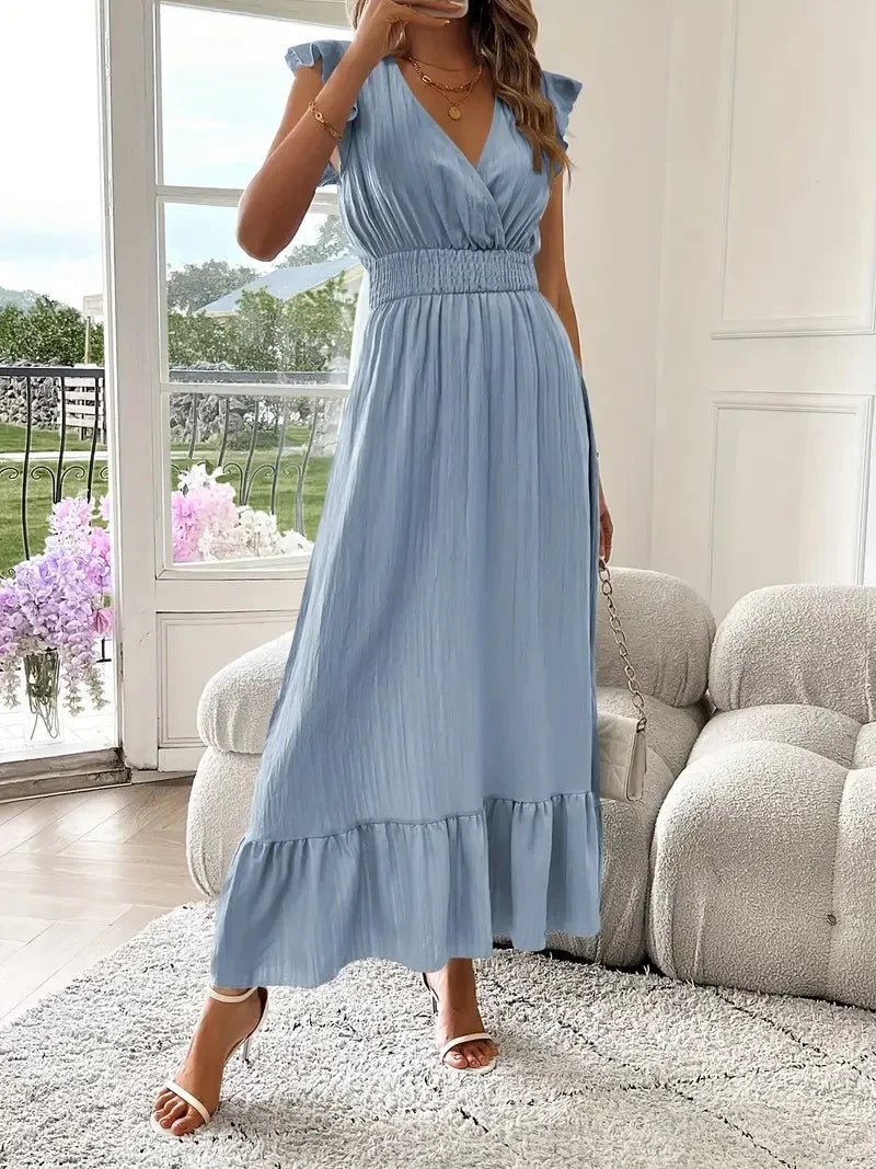 SOERA Livia Black V - Neck Ruffle Swing Dress - Dress - Light Blue S