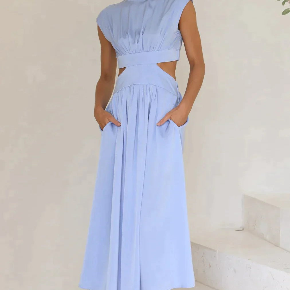 SOERA Valentina High - Neck Midi Dress with Waist Cutouts - Dress - Blue XS
