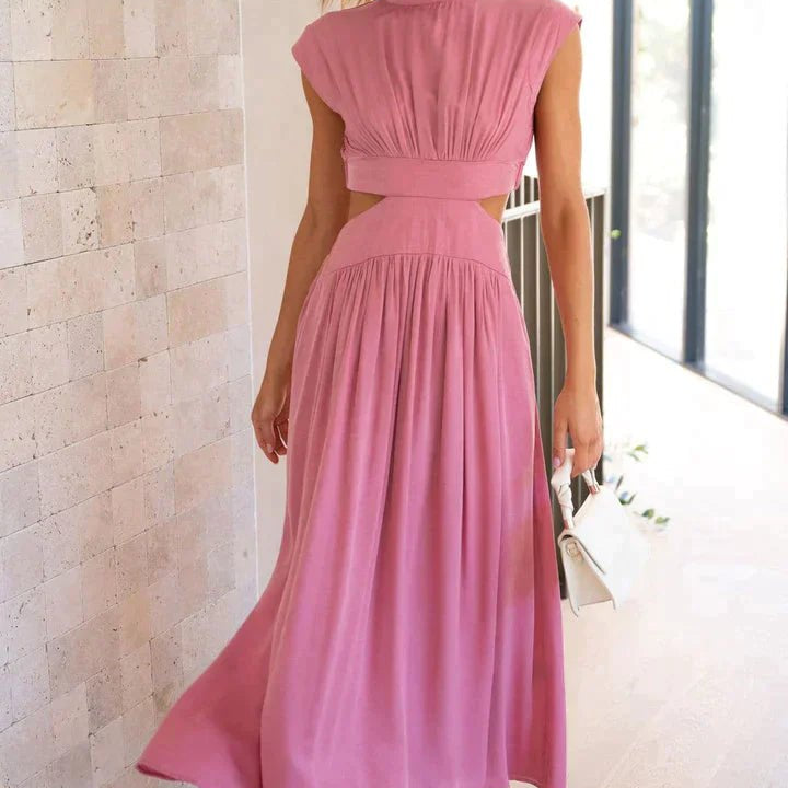 SOERA Valentina High - Neck Midi Dress with Waist Cutouts - Dress - Pink XS
