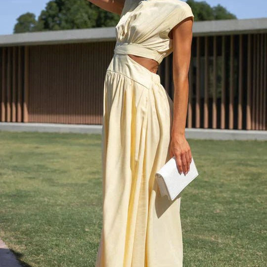 SOERA Valentina High - Neck Midi Dress with Waist Cutouts - Dress - Yellow XS