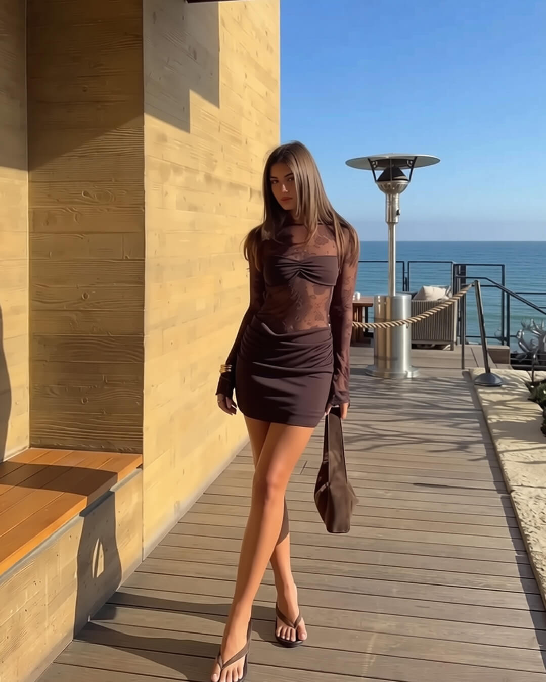 SOERA Angela Backless Lace Mini Dress - Dresses - Brown M