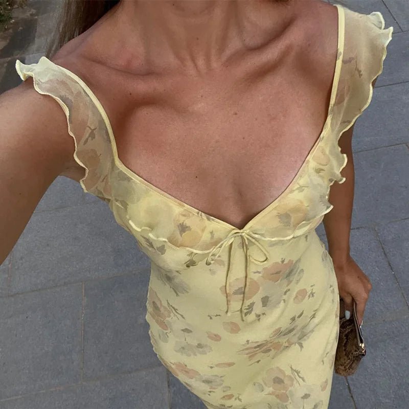 SOERA Ava Floral Plunge Maxi Dress - Dresses - Yellow XS