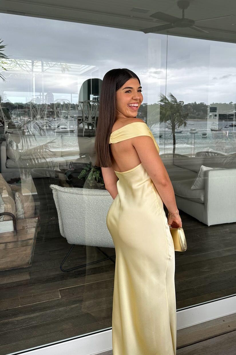 SOERA Clea Satin Off the Shoulder Maxi Dress - Dresses - Yellow XS