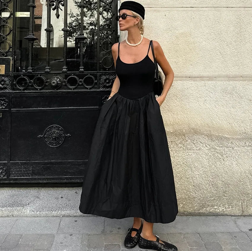 SOERA Jesse Spaghetti Strap Drop Waist Midi Dress - Dresses - zW1774929987193292590 Black M