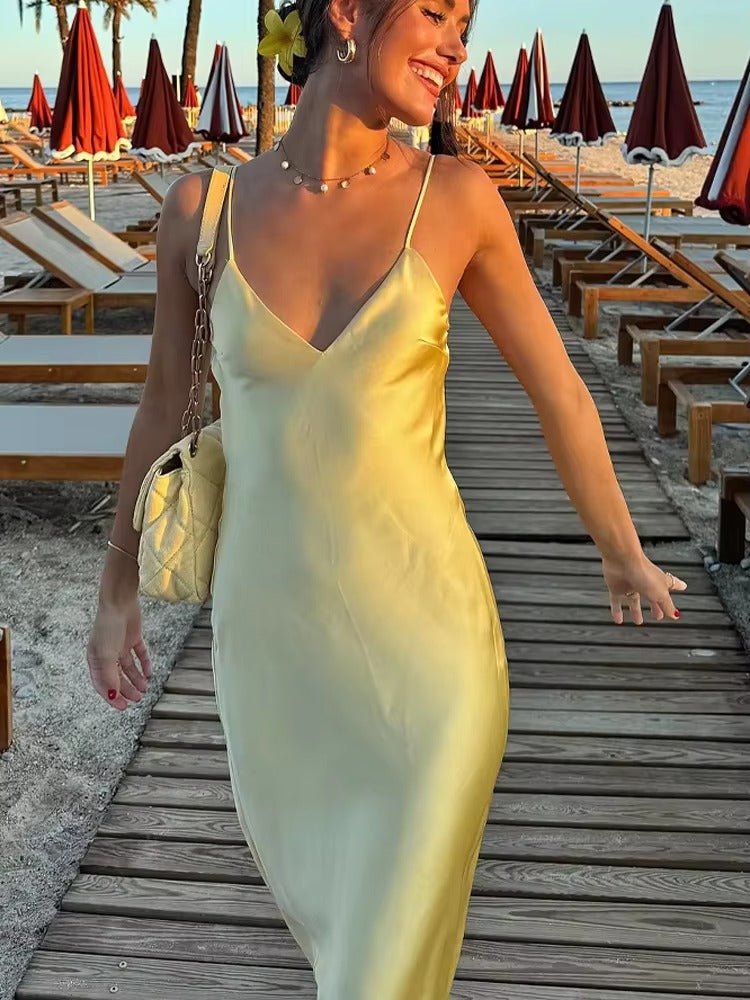 SOERA Kirra Satin Backless Maxi Dress - Dresses - Yellow XS