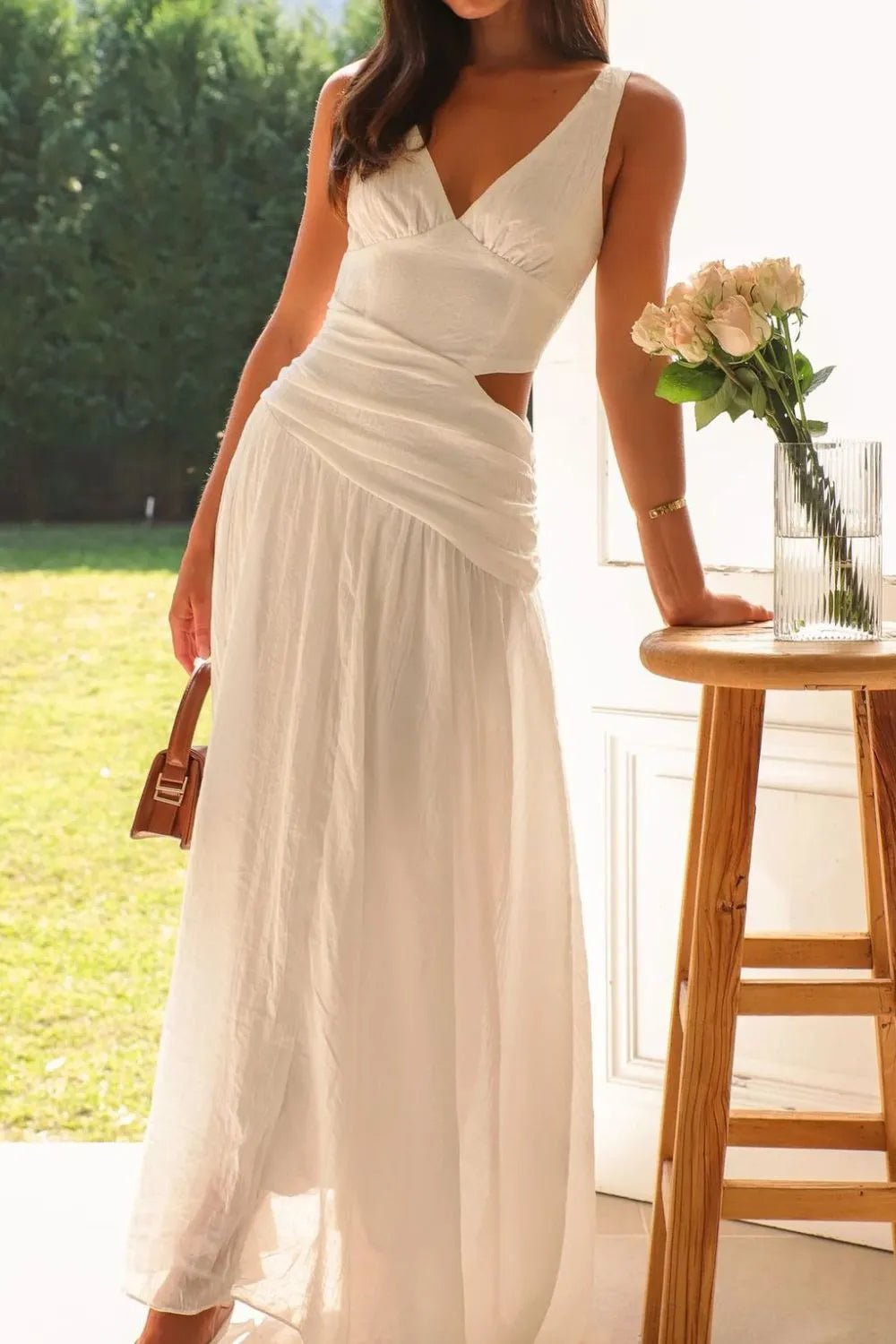 SOERA Lolita Cut - Out Ruched Maxi Dress - Dresses - PQ1774929987191435391 White M