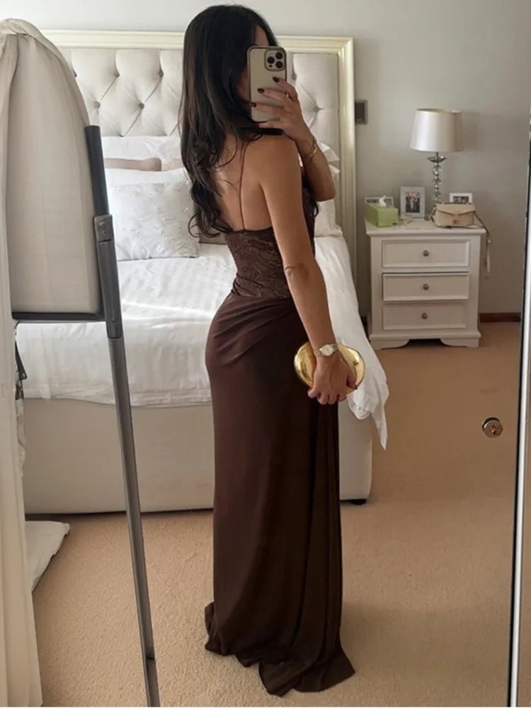 SOERA Olga One Shoulder Lace Maxi Dress - Dresses - 1005009420029371-;dZ1764062903247028642 Brown M