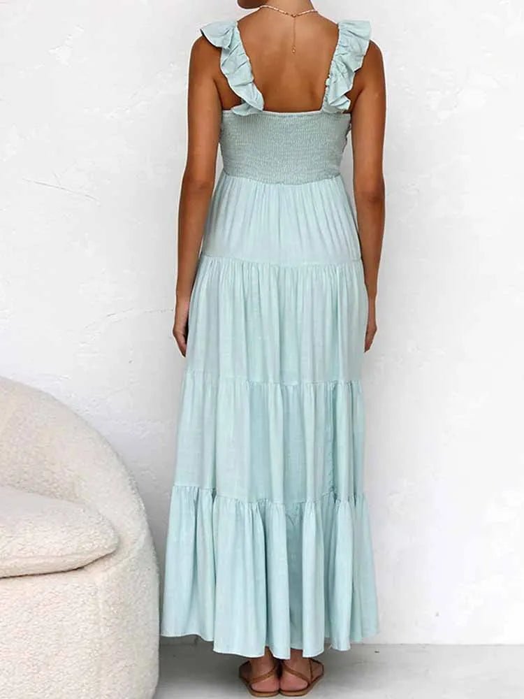 SOERA Tahlia Ruffle Cotton Linen Maxi Dress - Dresses - Beige S