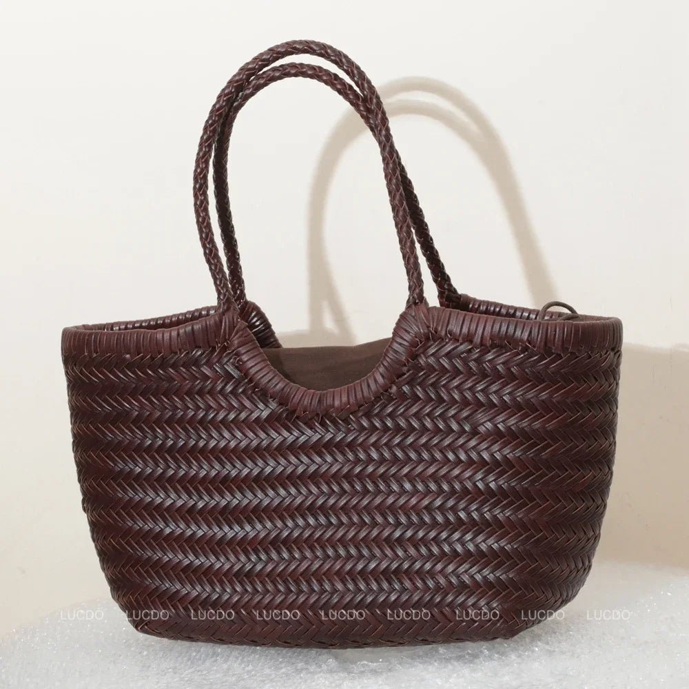 SOERA Beatrice Woven Leather Tote Bag - Handbags - Coffee Small