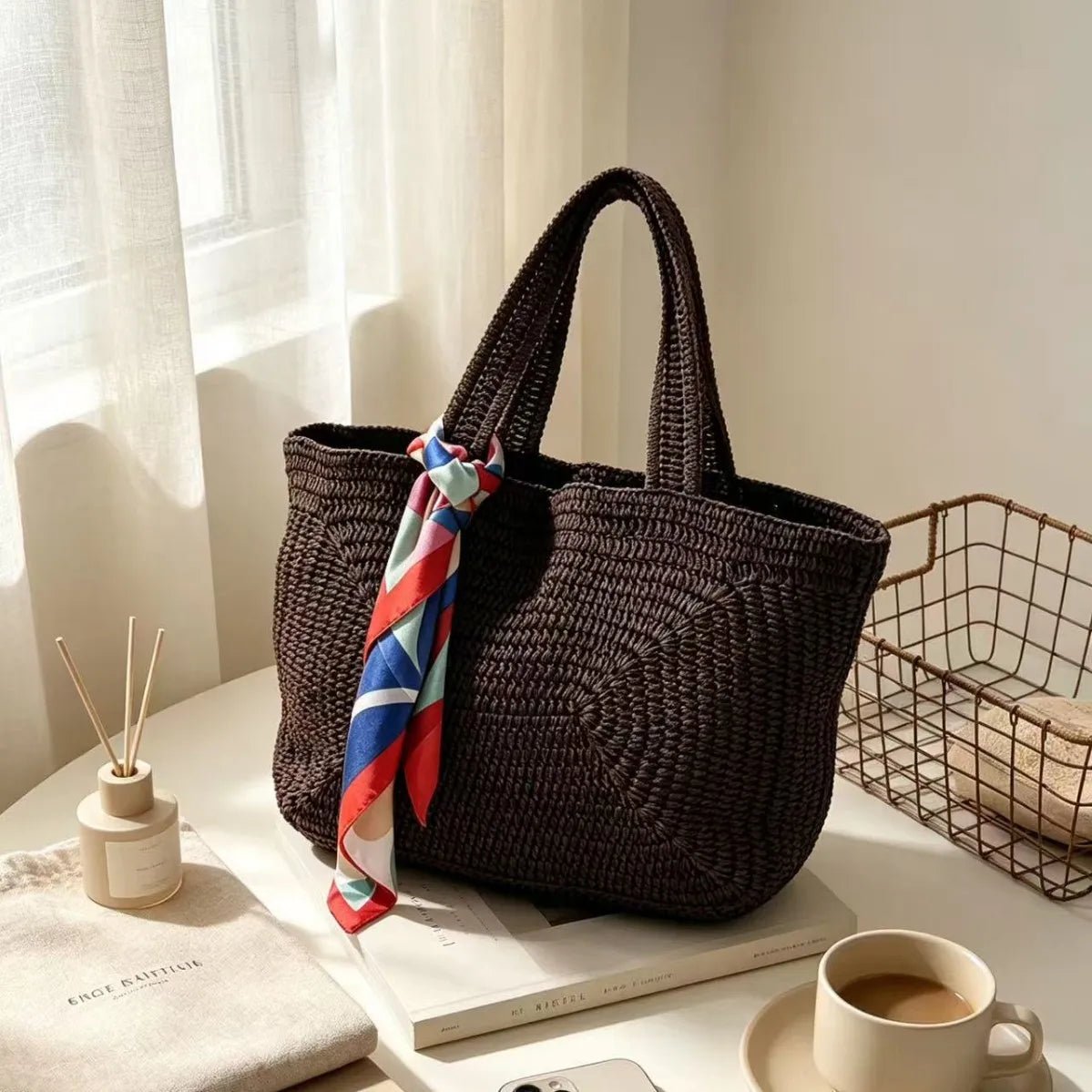 SOERA Hannie Bohemian Woven Beach Tote Bag - Handbags - Dark Brown