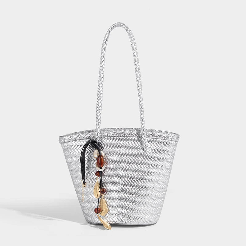 SOERA Meryl Woven Bucket Handbag with Pouch - Handbags - 1005009214177960-;KJ1775031590861002438 Silver