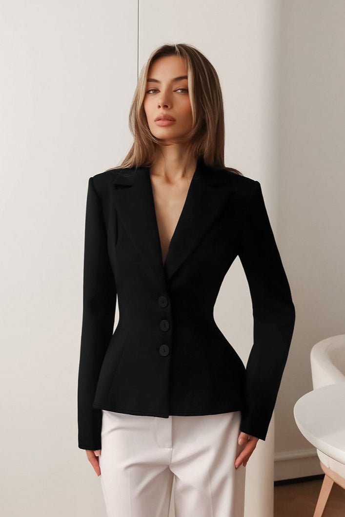SOERA Vivienne Fitted V - Neck Padded Shoulder Blazer - Jacket - Black S