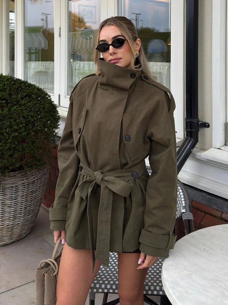 SOERA Alya High Neck Lace Up Coat - Jackets - 1005010107034644-;UI1775503354983284681 S