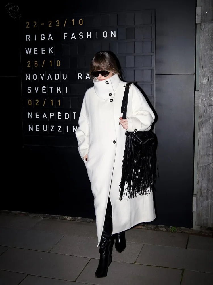 SOERA Juliana Stand Collar Long Coat - Jackets - FR1762345864135468002 Offwhite L