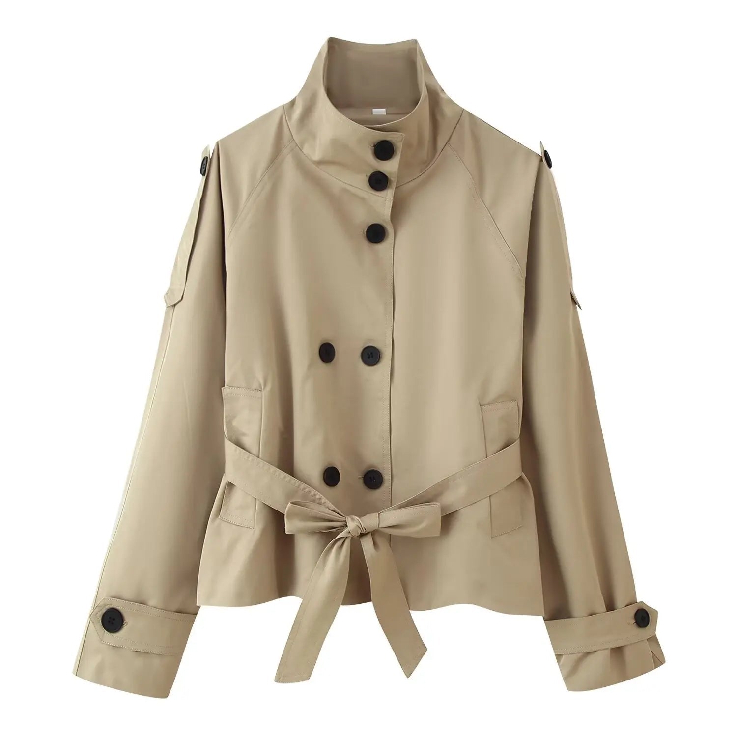 SOERA Kara Stand Collar Belted Crop Trenchcoat - Jackets - 1005009693239722-;Jp1771494648622182708 Beige XS