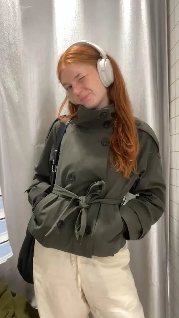 SOERA Kara Stand Collar Belted Crop Trenchcoat - Jackets - 1005009693239722-;KU1771494648618955528 Olive XS