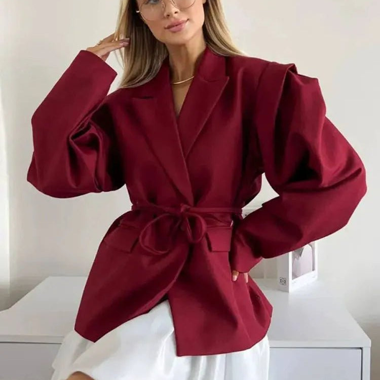 SOERA Leandra Wide Sleeves Belted Blazer - Jackets - Burgundy S