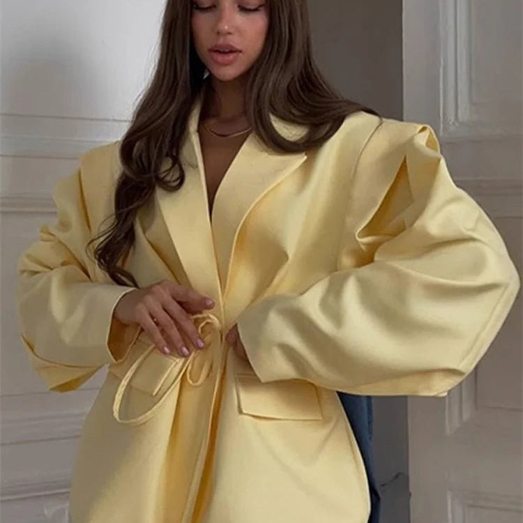 SOERA Leandra Wide Sleeves Belted Blazer - Jackets - Yellow S