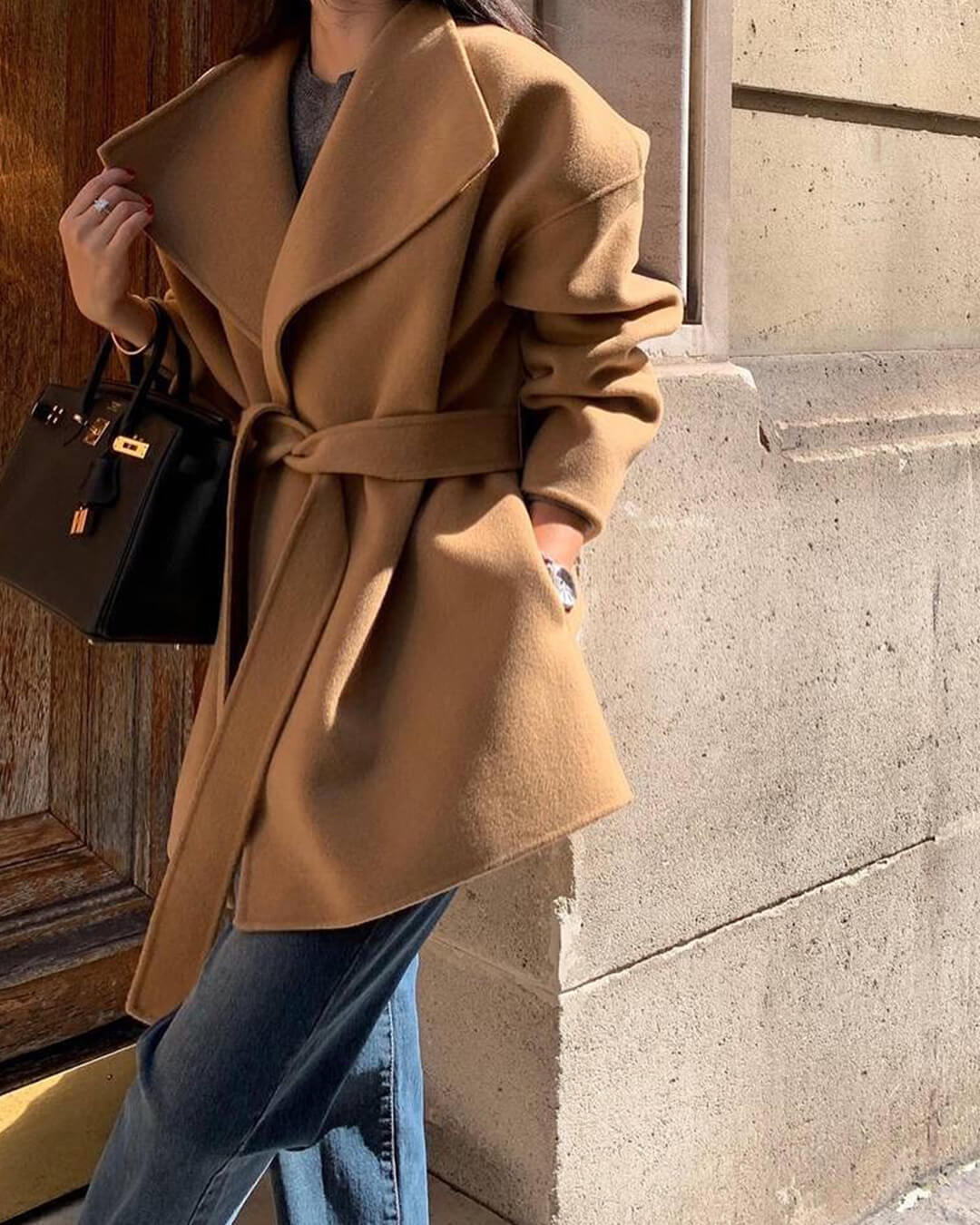 SOERA Lorelie Belted Wrap Coat - Jackets - Black