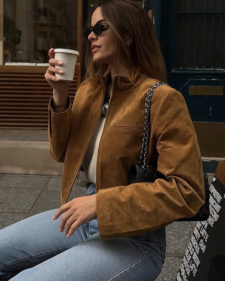 SOERA Yza Suede Cropped Bomber Jacket - Jackets - uM1774004001185189486 Brown S