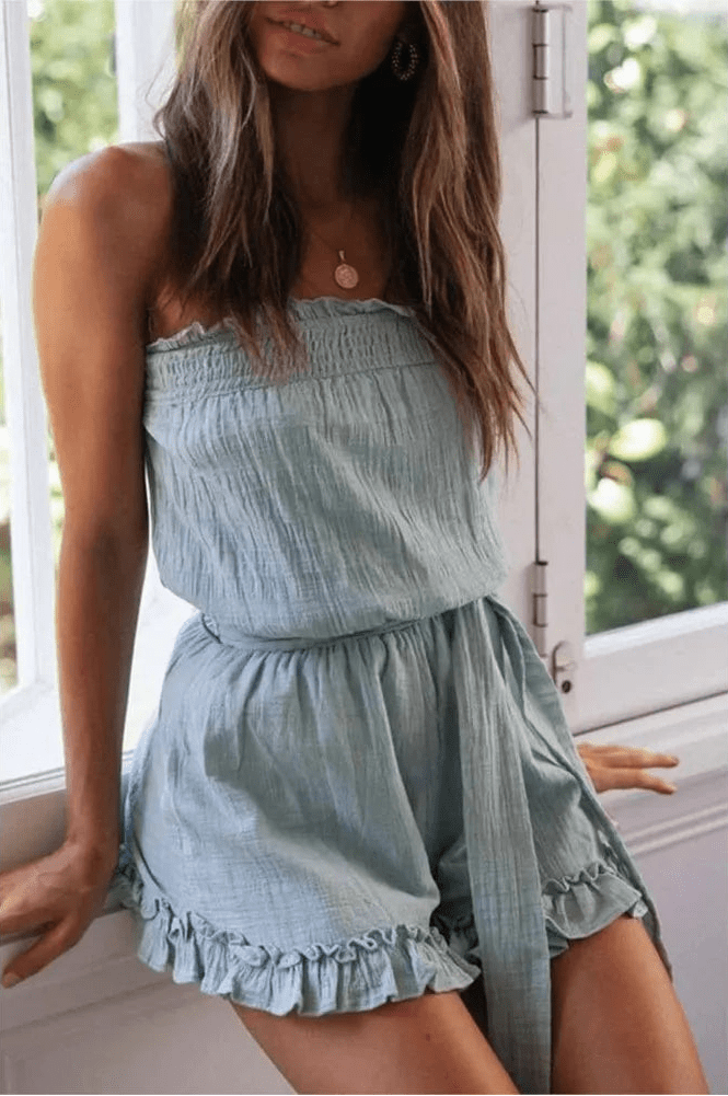 SOERA Beatrice Belted Tube Top Jumpsuit - Jumpsuits & Rompers - Light Blue XS