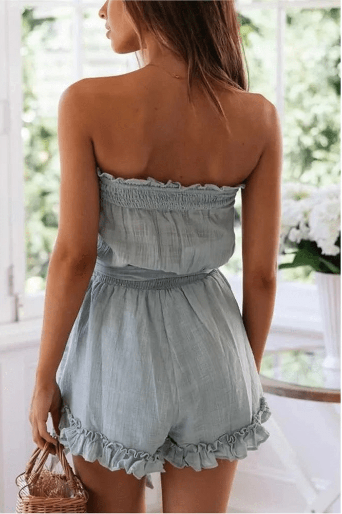 SOERA Beatrice Belted Tube Top Jumpsuit - Jumpsuits & Rompers - Light Blue XS