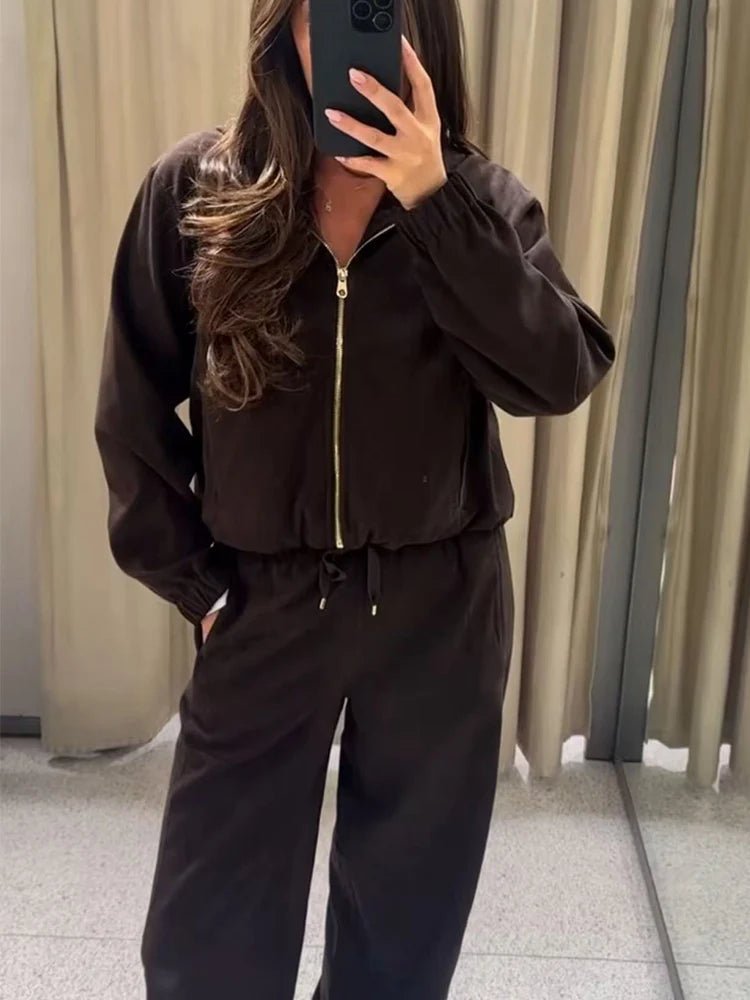SOERA Amirah Hooded Tracksuit Set - Matching Sets - Burgundy Set (Top+Pants)